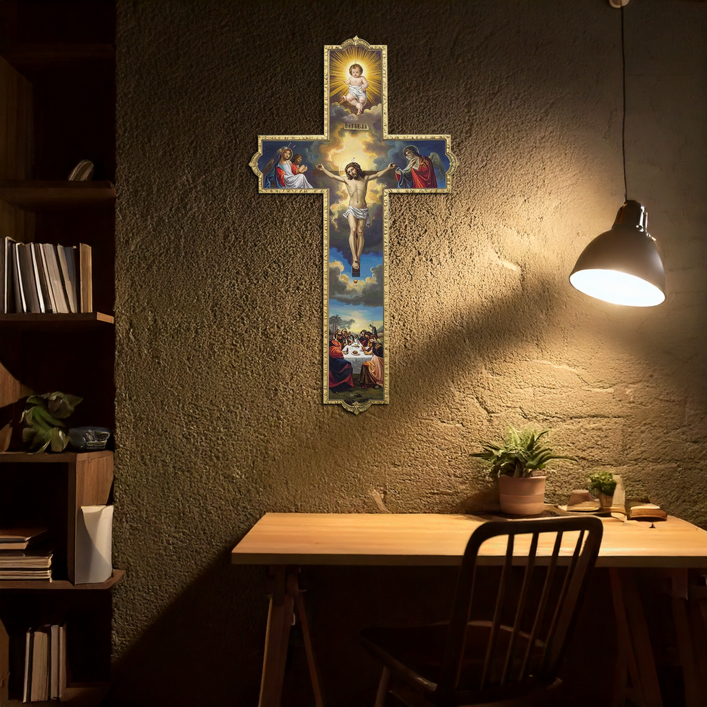 Sacred Cross Metal Wall Art – Christian UV Printed Religious Decor-KAFUVM011