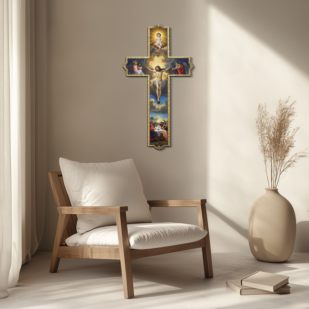 Sacred Cross Metal Wall Art – Christian UV Printed Religious Decor-KAFUVM011
