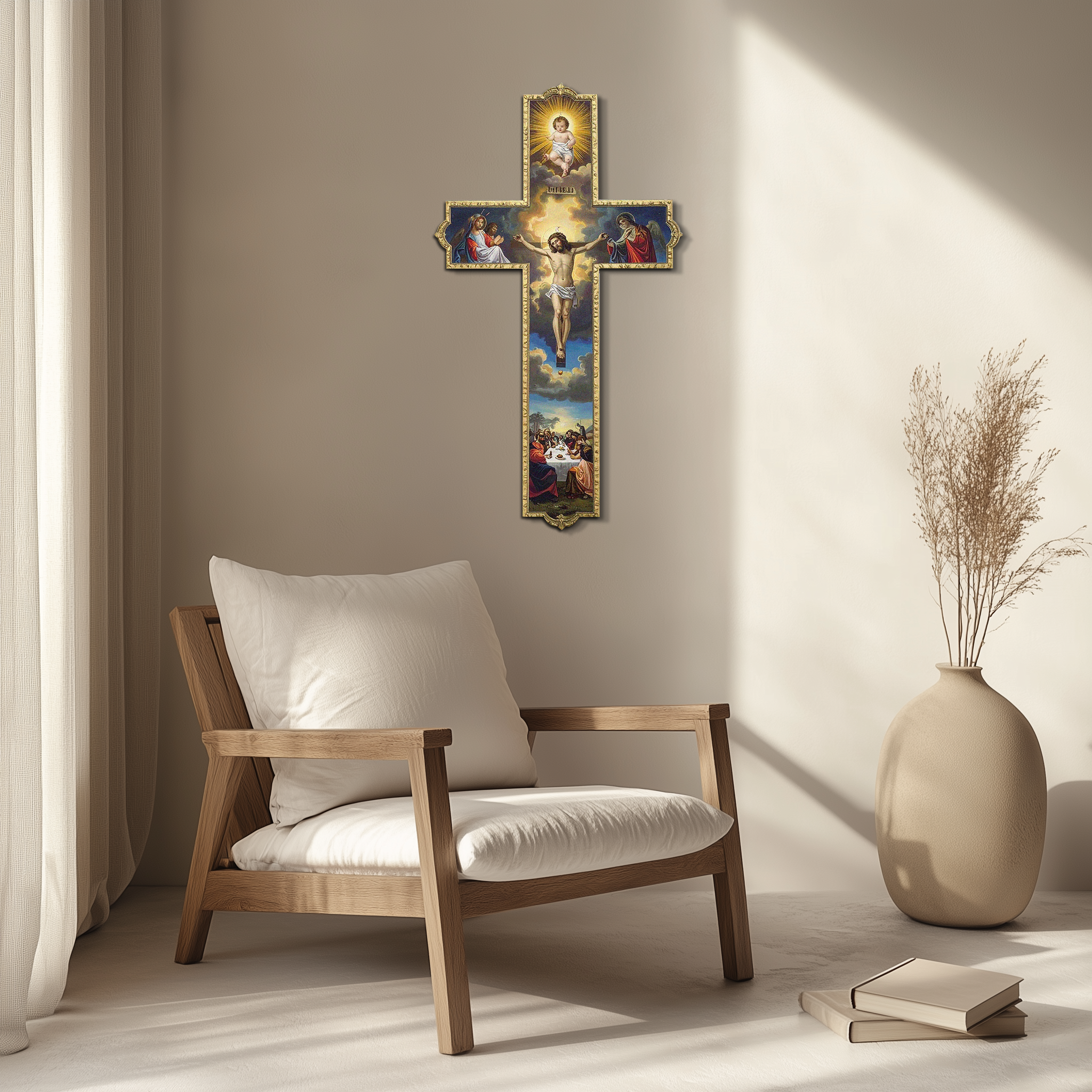 Sacred Cross Metal Wall Art – Christian UV Printed Religious Decor-KAFUVM011