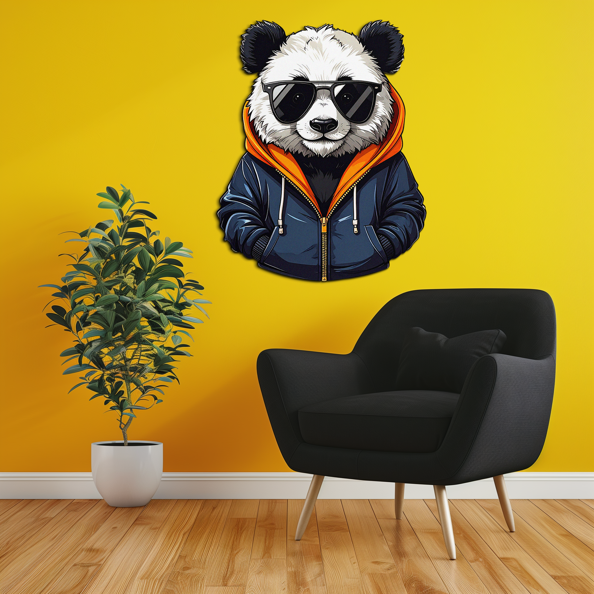 Cool Panda with Hoodie Metal Wall Art – Urban Animal UV Print Decor-KAFUVM001