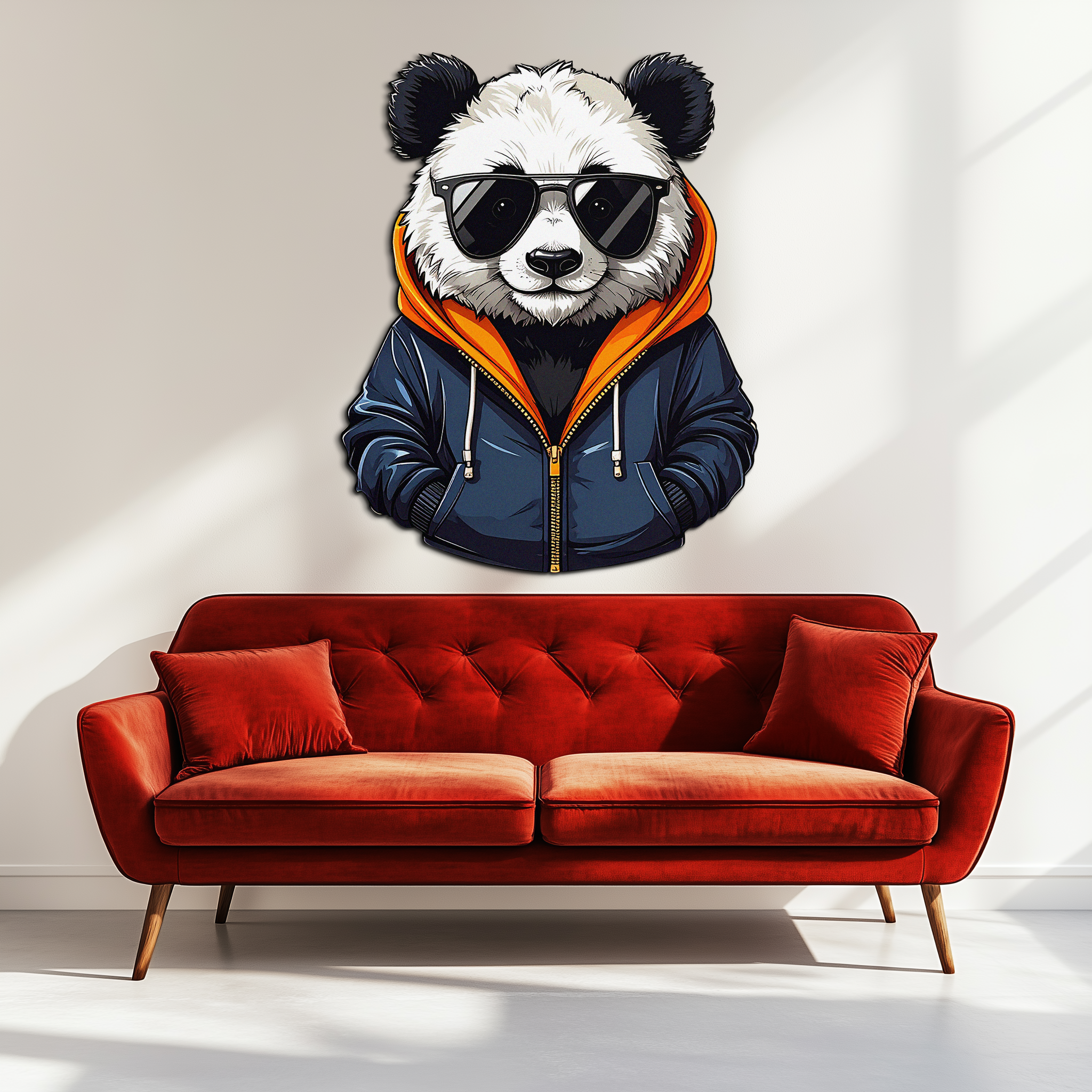 Cool Panda with Hoodie Metal Wall Art – Urban Animal UV Print Decor-KAFUVM001
