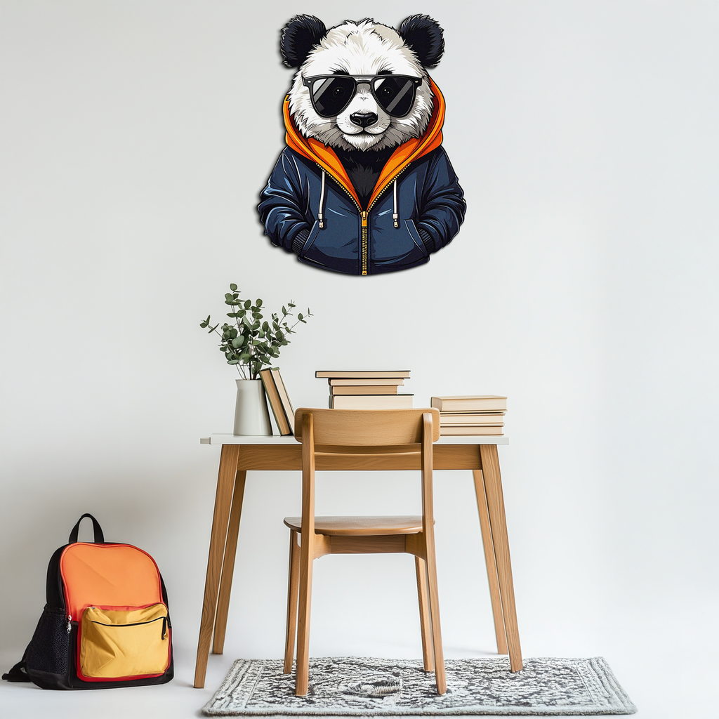 Cool Panda with Hoodie Metal Wall Art – Urban Animal UV Print Decor-KAFUVM001