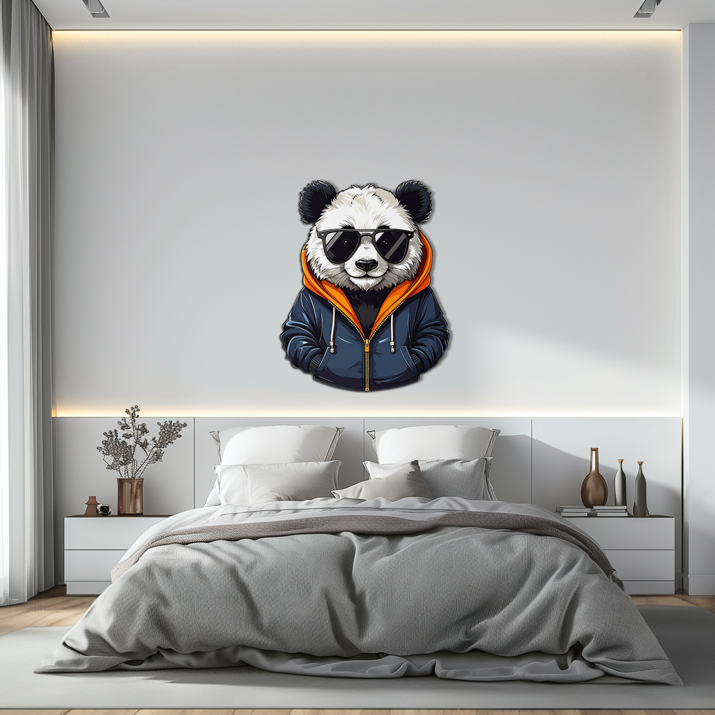 Cool Panda with Hoodie Metal Wall Art – Urban Animal UV Print Decor-KAFUVM001
