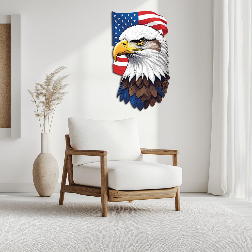 American Eagle Metal Wall Art – Patriotic UV Printed Decor-KAFUVM003