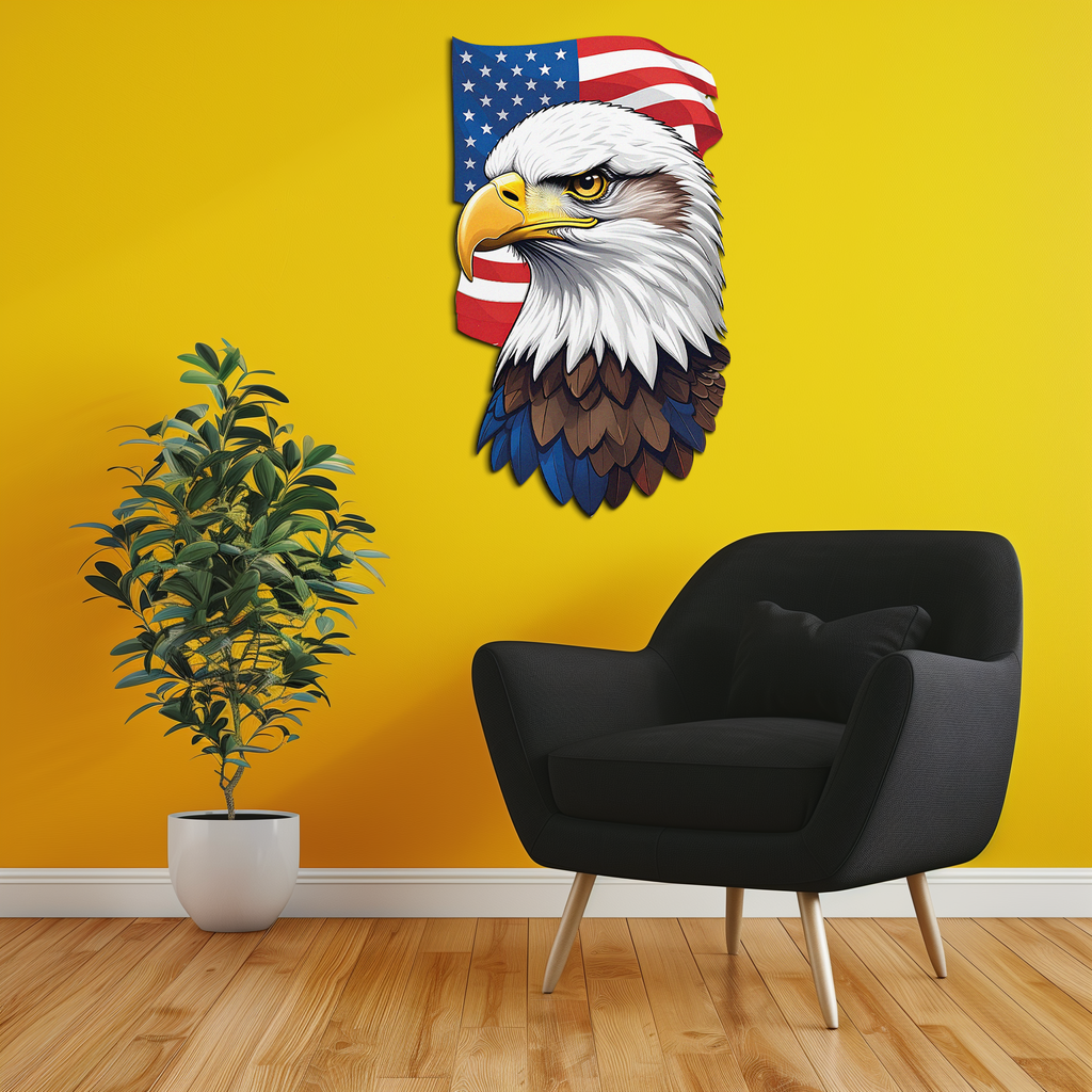 American Eagle Metal Wall Art – Patriotic UV Printed Decor-KAFUVM003