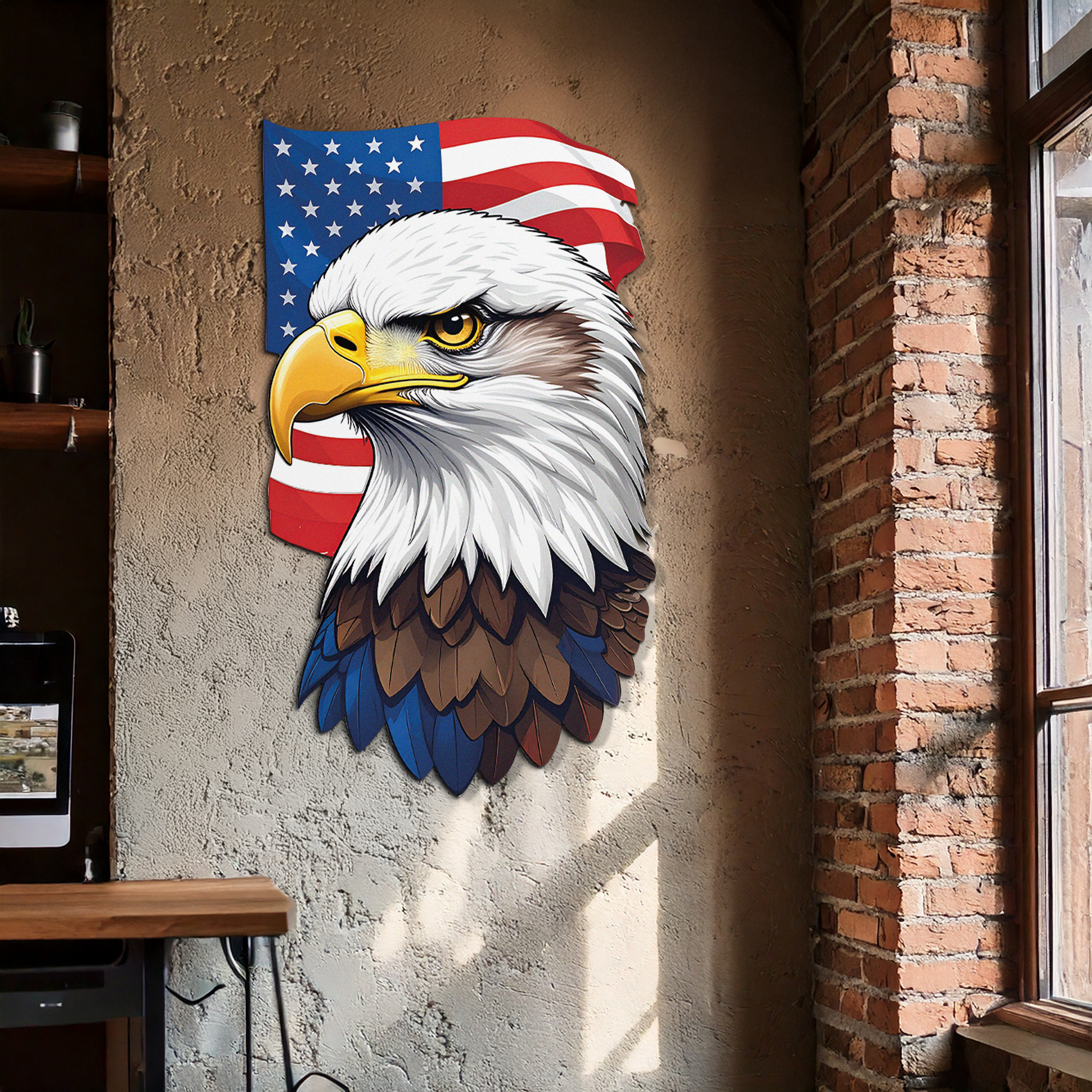American Eagle Metal Wall Art – Patriotic UV Printed Decor-KAFUVM003