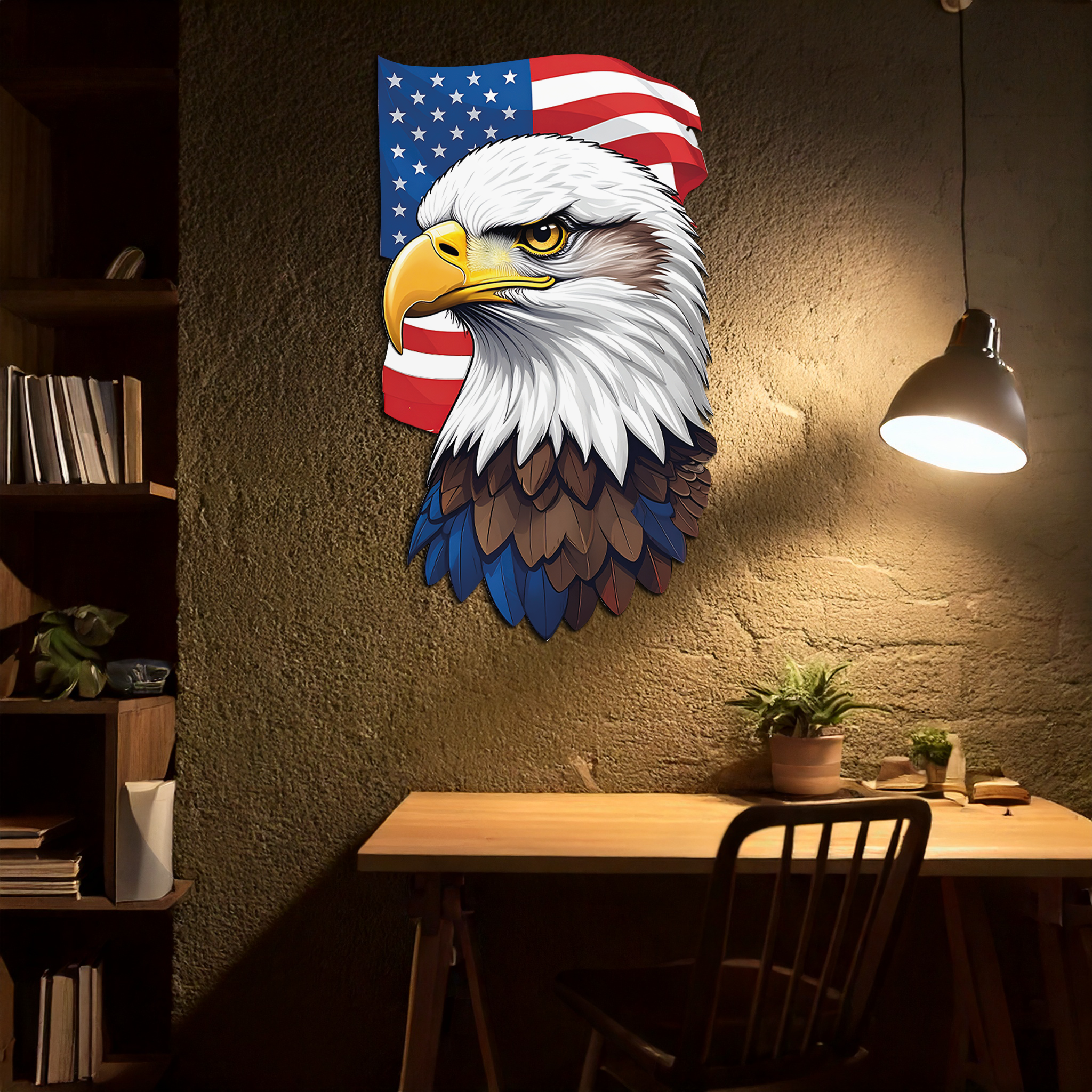 American Eagle Metal Wall Art – Patriotic UV Printed Decor-KAFUVM003