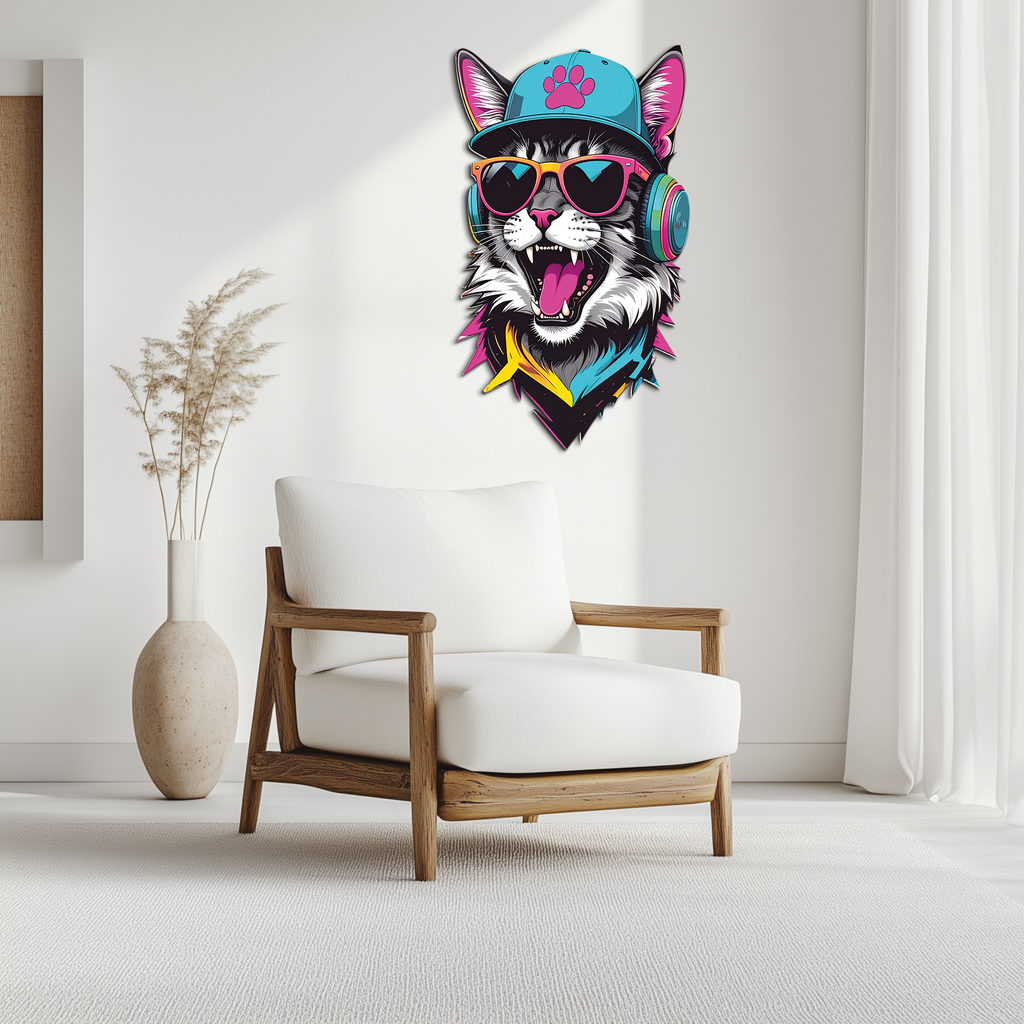 Cool Cat DJ Metal Wall Art – Street Style UV Decor-KAFUVM008