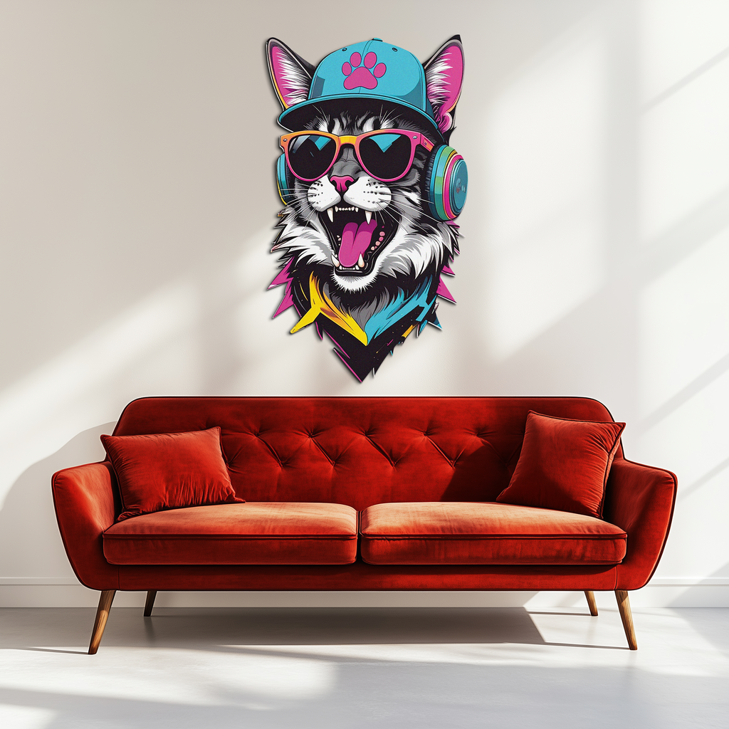 Cool Cat DJ Metal Wall Art – Street Style UV Decor-KAFUVM008