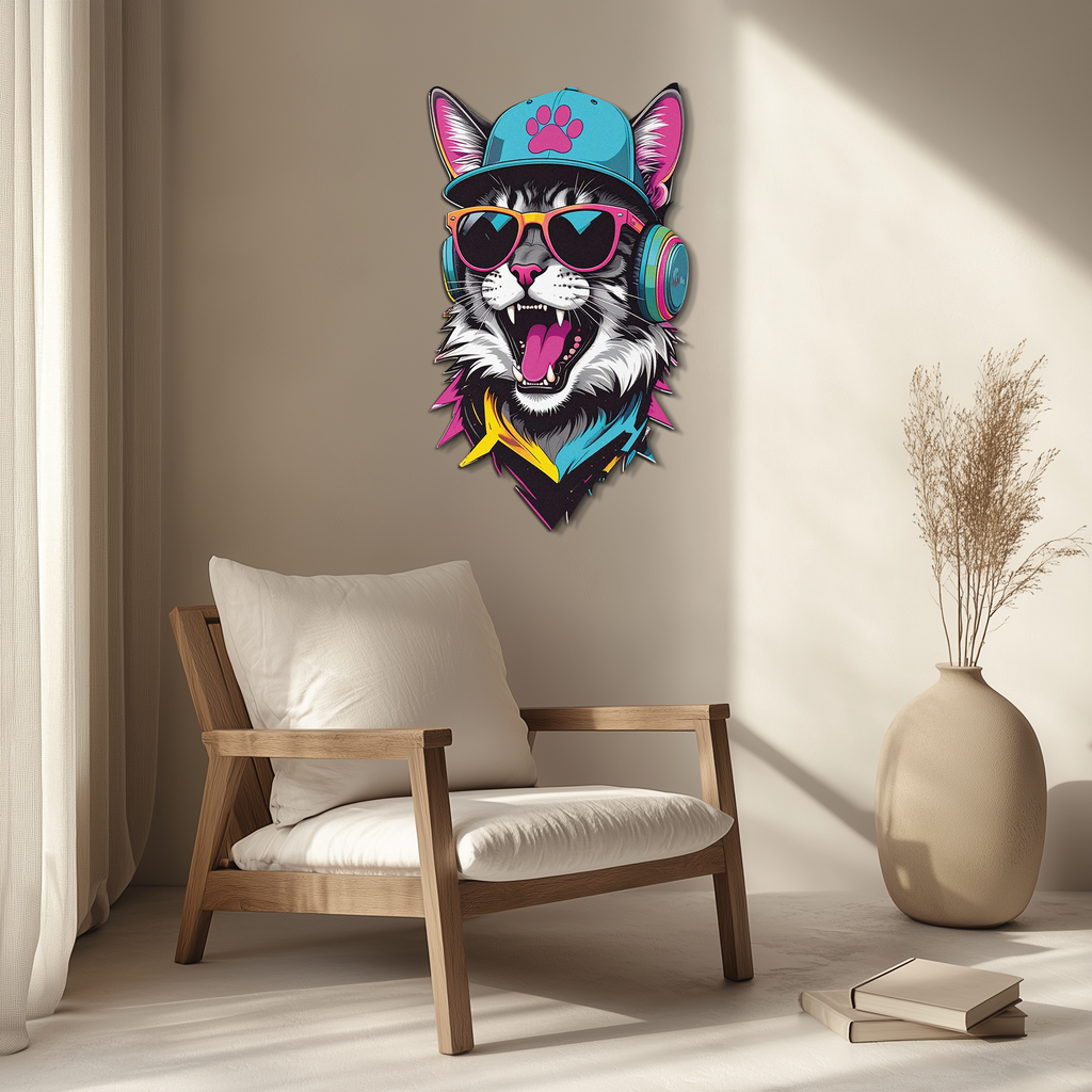 Cool Cat DJ Metal Wall Art – Street Style UV Decor-KAFUVM008