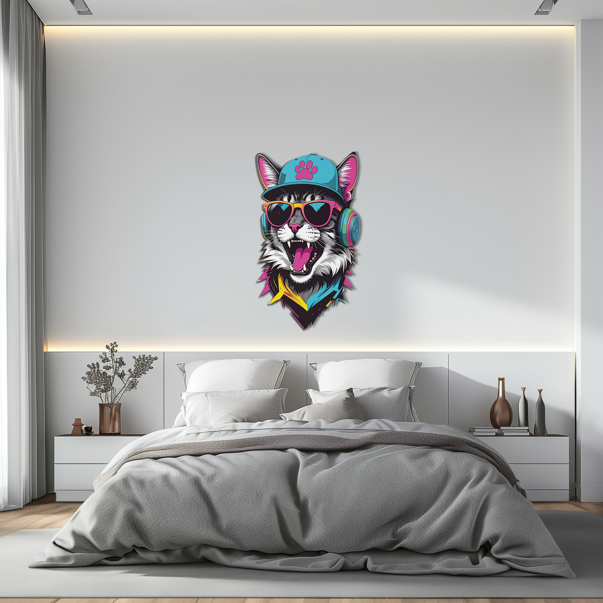 Cool Cat DJ Metal Wall Art – Street Style UV Decor-KAFUVM008