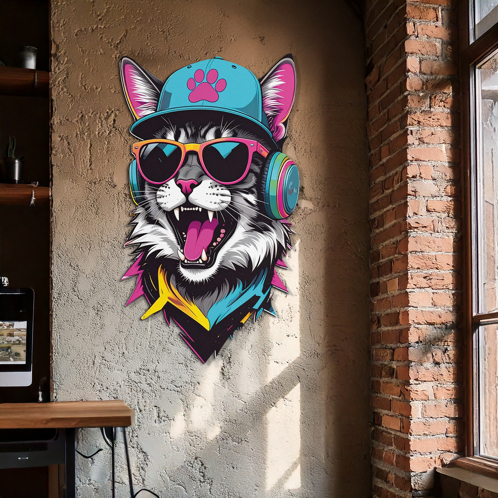Cool Cat DJ Metal Wall Art – Street Style UV Decor-KAFUVM008