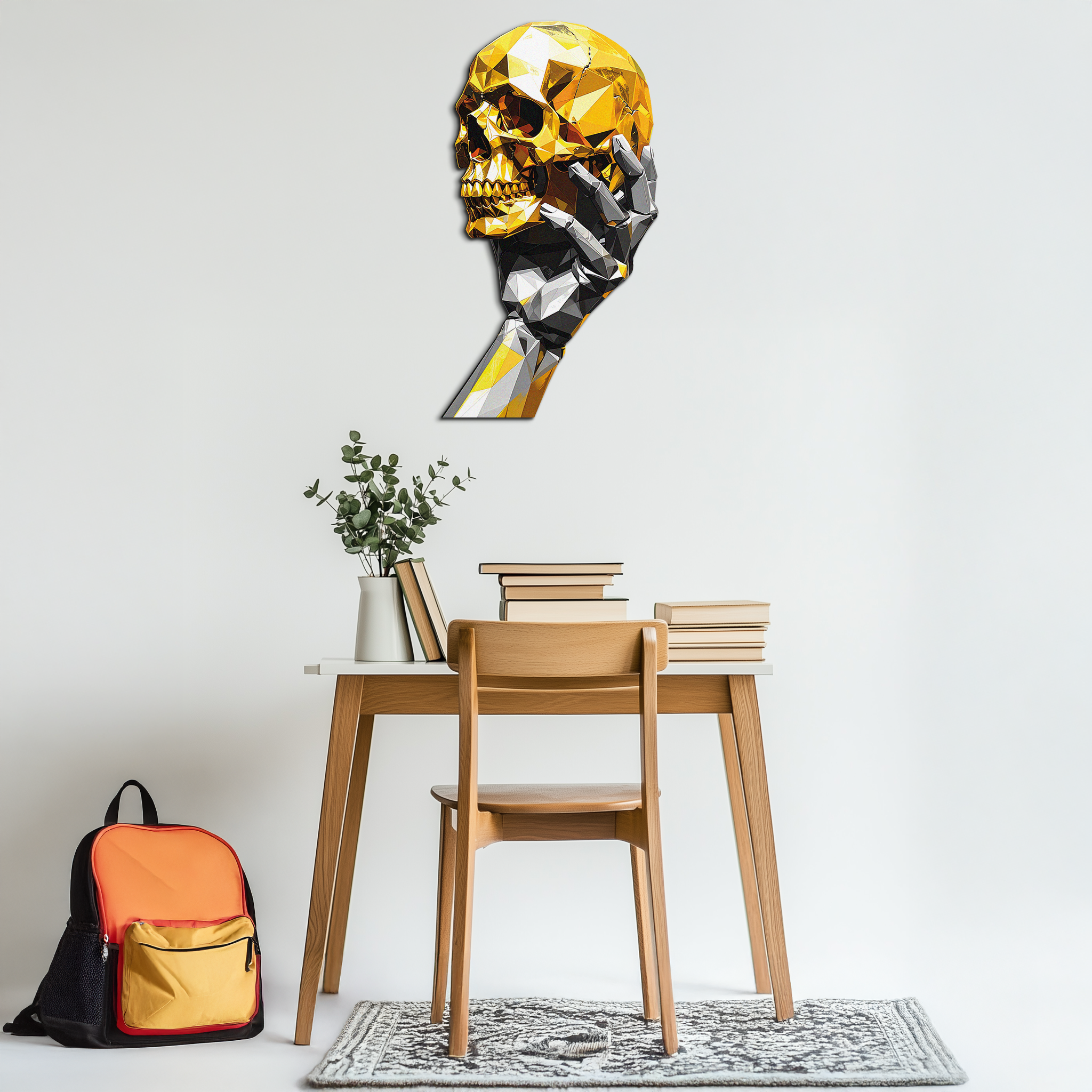 Gold Skull & Robot Hand Metal Wall Art – Futuristic UV Decor-KAFUVM013