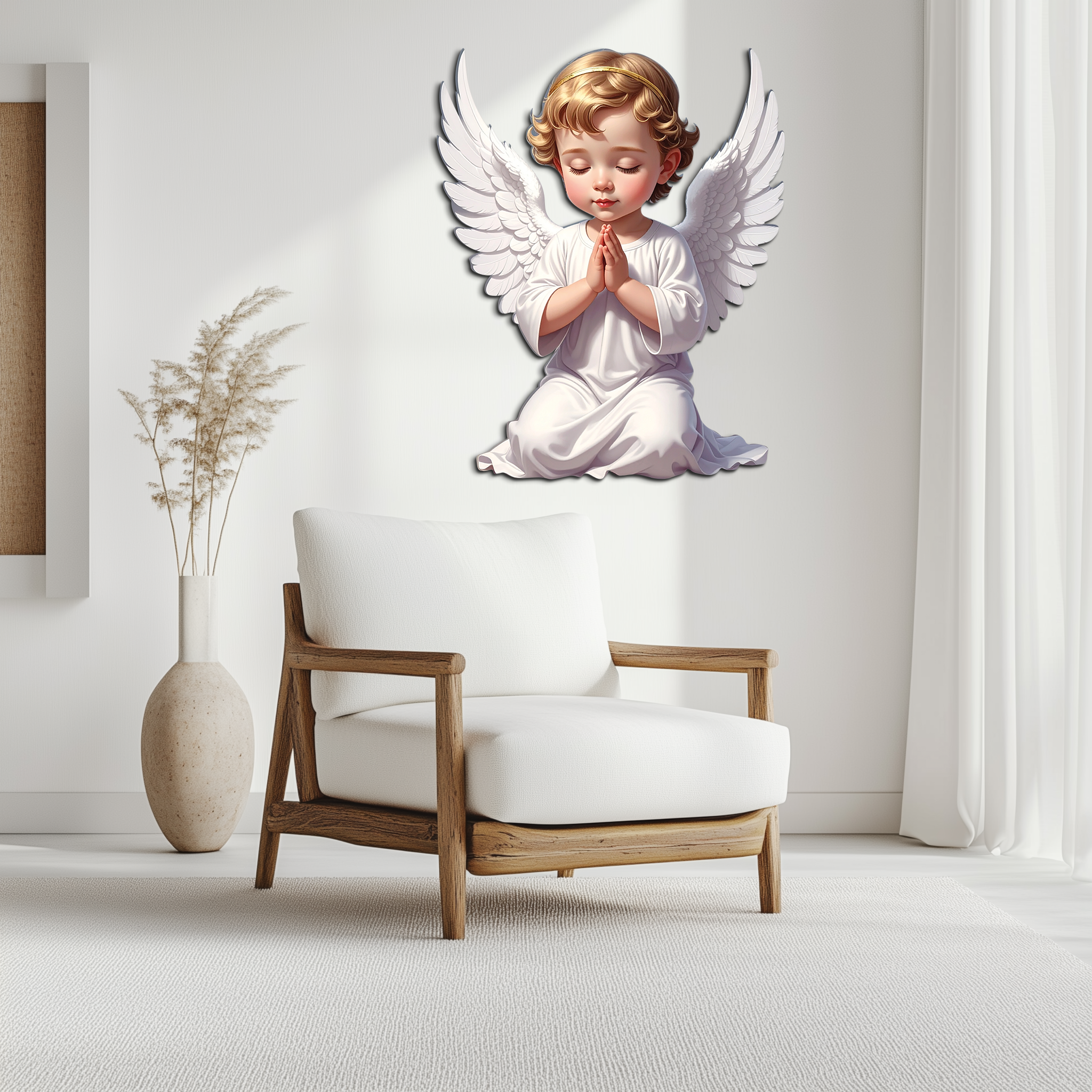Praying Baby Angel Metal Wall Art – Religious Nursery Decor-KAFUVM020