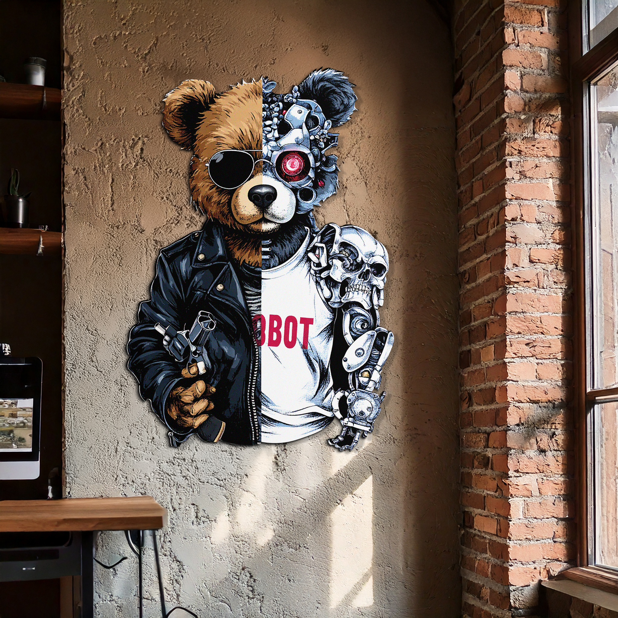 Half Cyborg Bear Wall Decor – Edgy Robo Teddy with Attitude-KAFUVM022