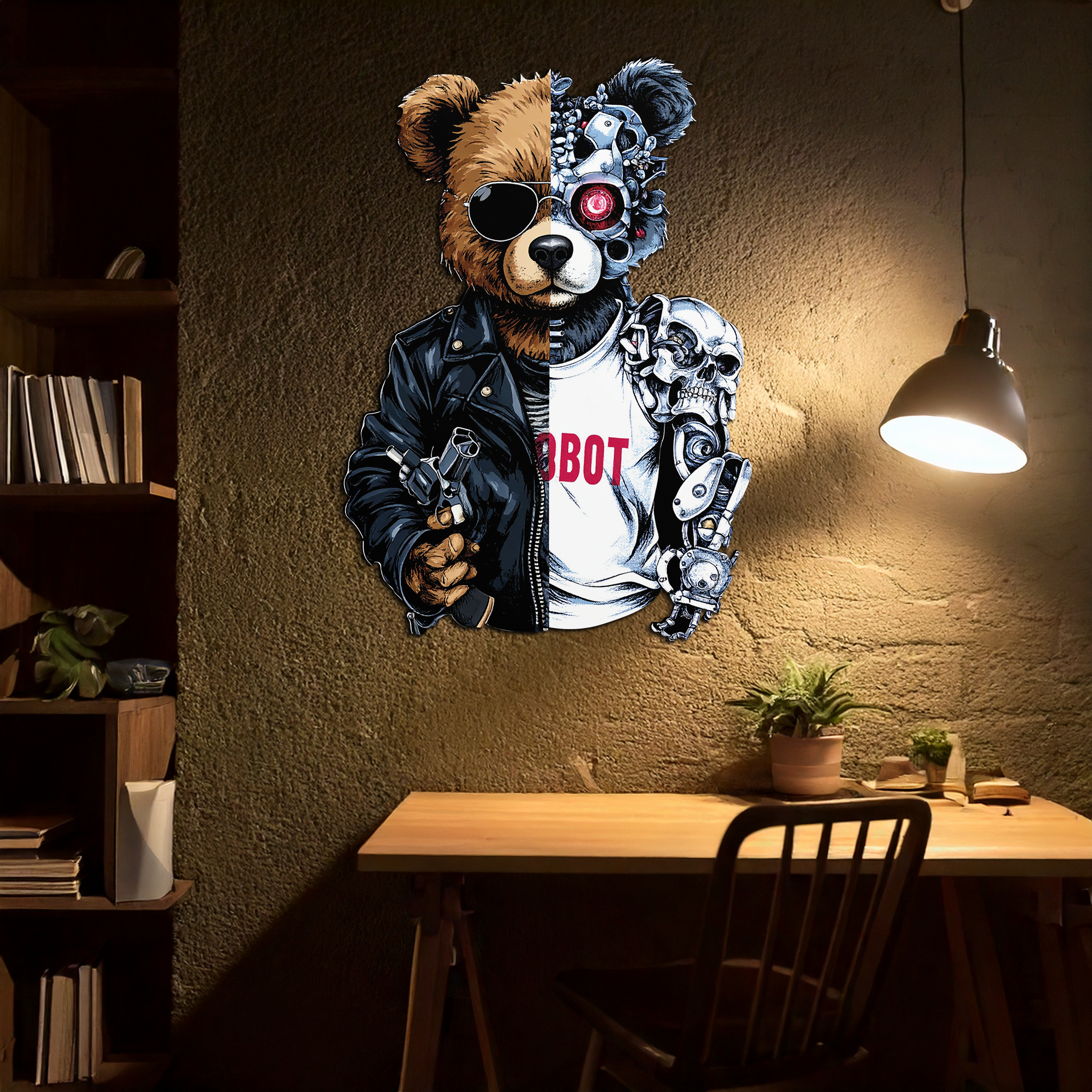 Half Cyborg Bear Wall Decor – Edgy Robo Teddy with Attitude-KAFUVM022