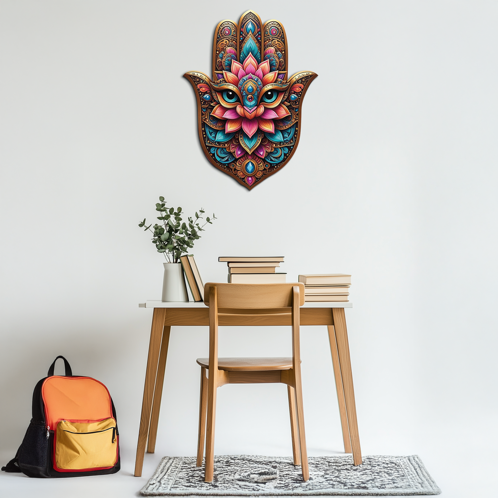 Mystic Hamsa Hand Metal Wall Art – Boho Evil Eye Decor-KAFUVM030