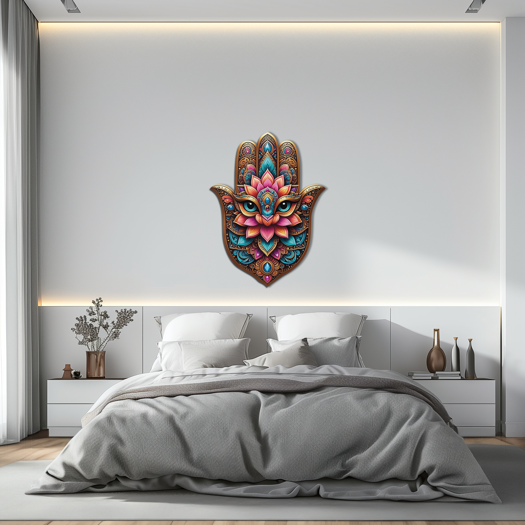 Mystic Hamsa Hand Metal Wall Art – Boho Evil Eye Decor-KAFUVM030