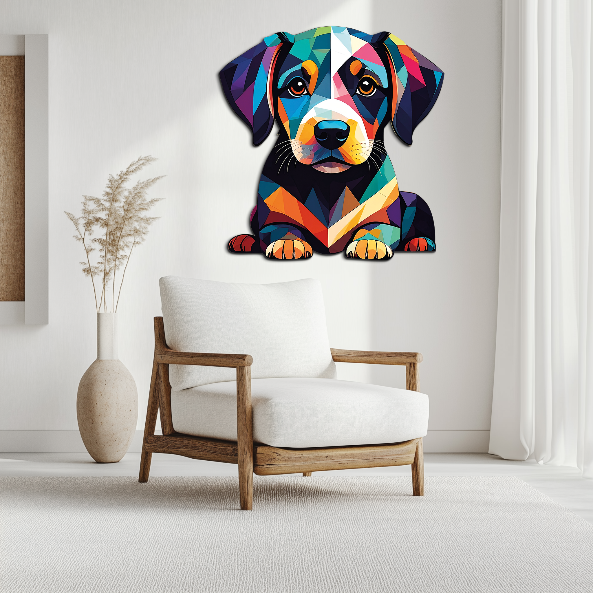 Colorful Geometric Puppy Metal Wall Art Decor-KAFUVM032
