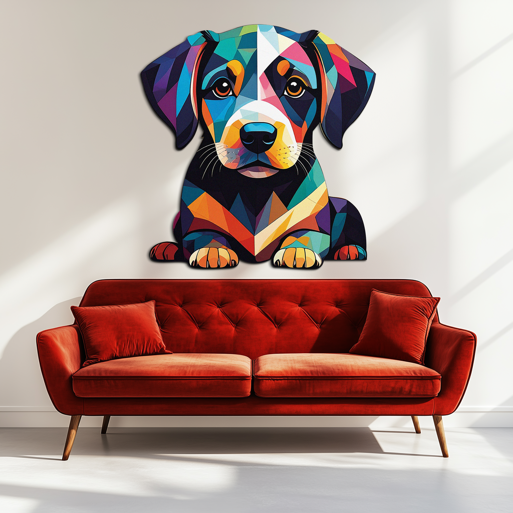 Colorful Geometric Puppy Metal Wall Art Decor-KAFUVM032