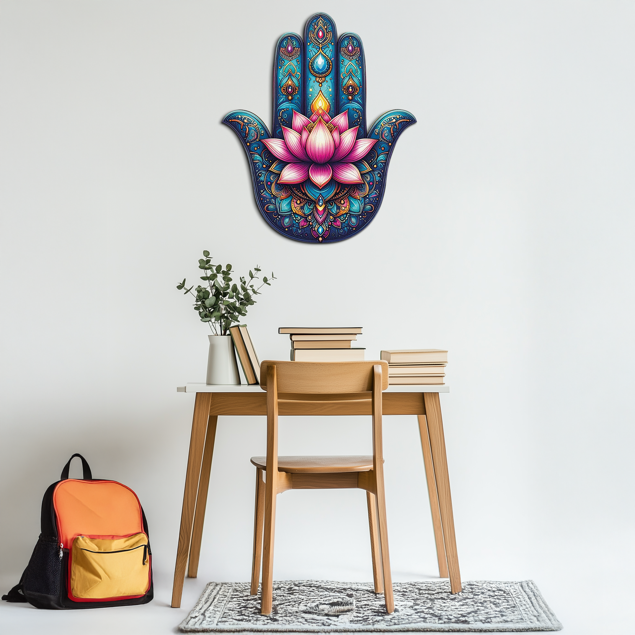 Lotus Hamsa Hand Metal Wall Art – Mystic Boho Decor-KAFUVM035
