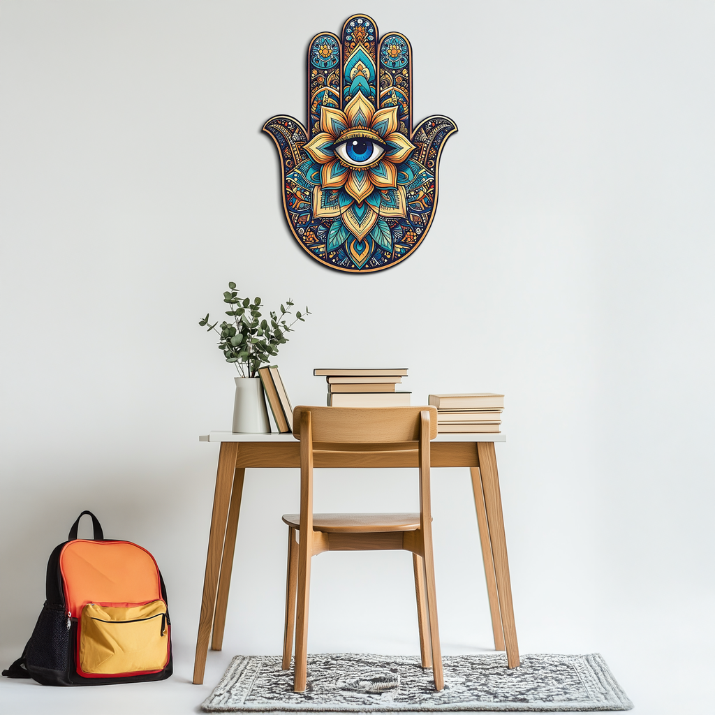 Hamsa Eye Wall Art – Boho Evil Eye Metal Decor-KAFUVM036