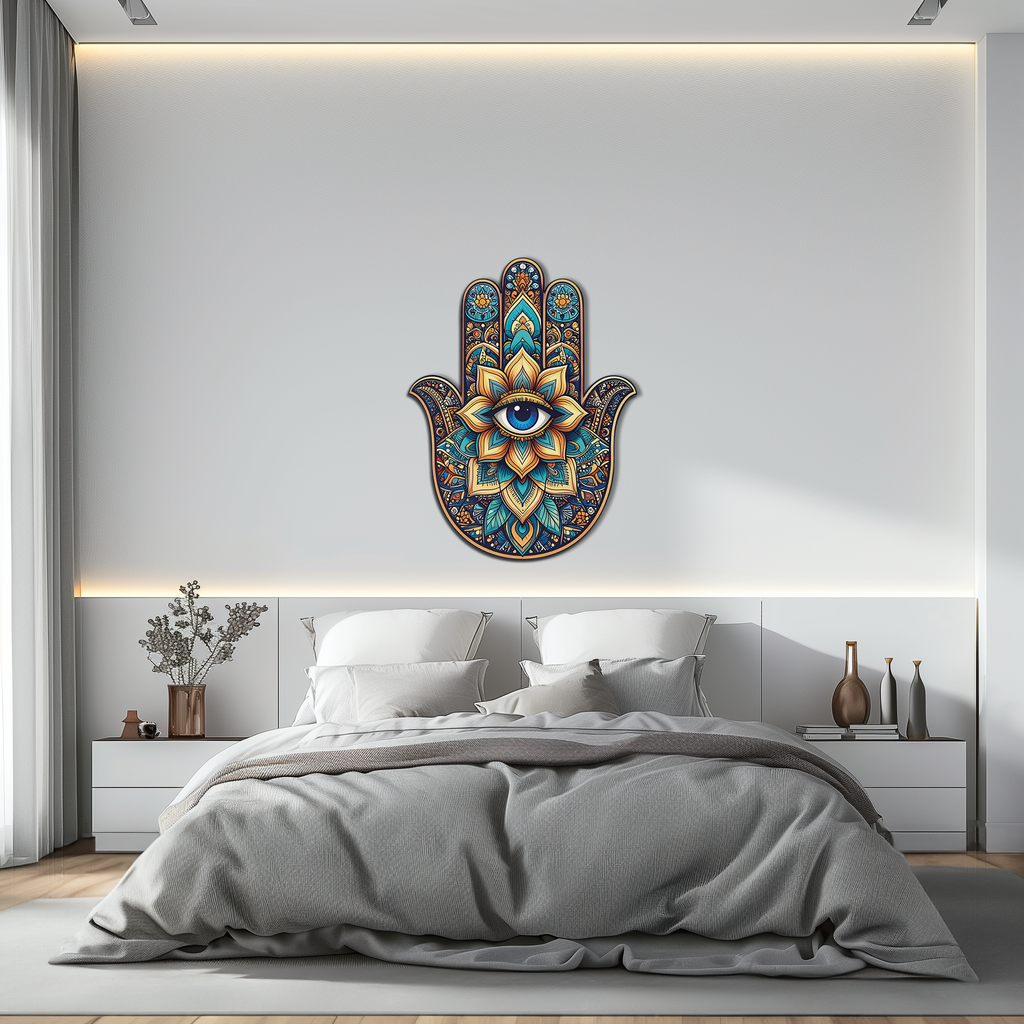 Hamsa Eye Wall Art – Boho Evil Eye Metal Decor-KAFUVM036