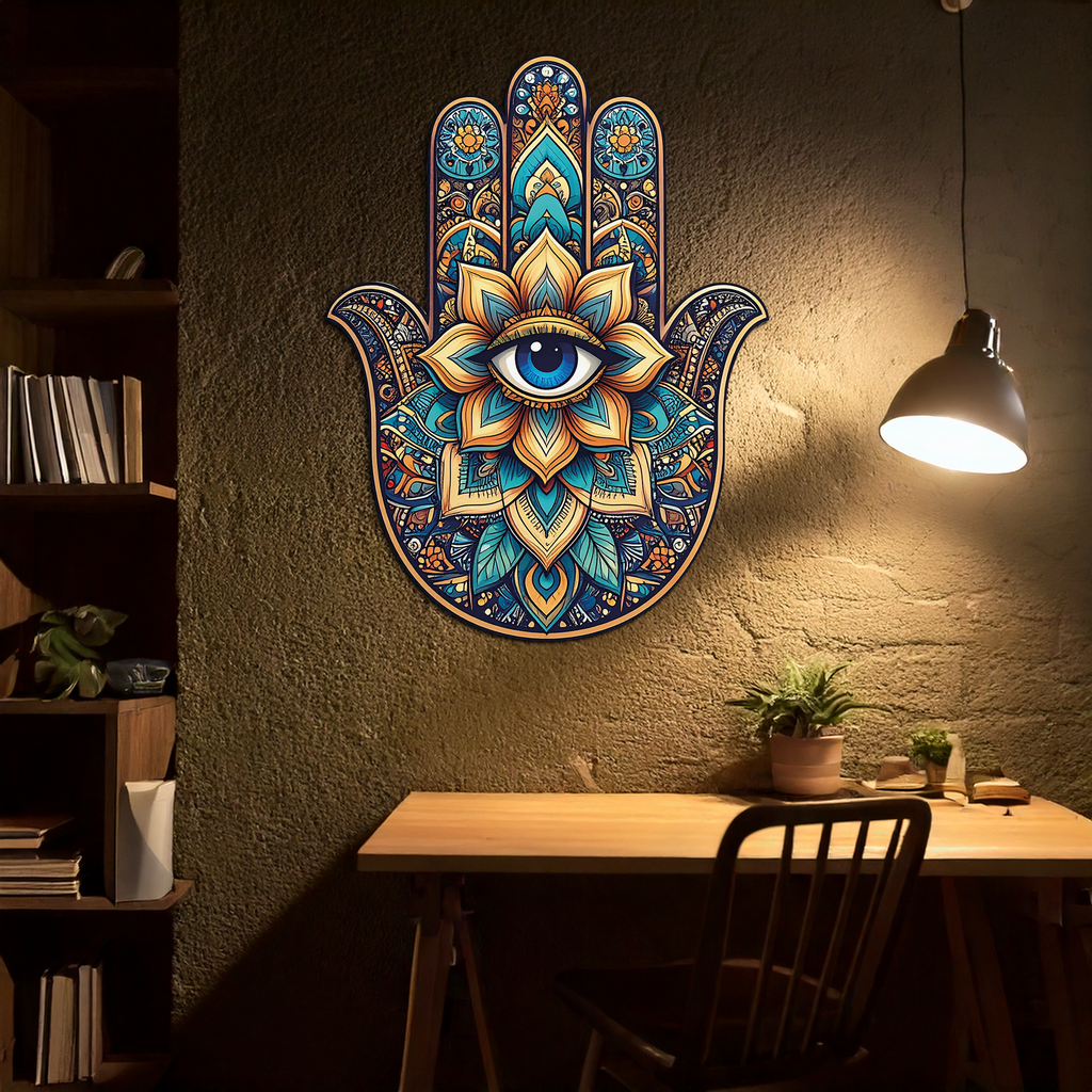 Hamsa Eye Wall Art – Boho Evil Eye Metal Decor-KAFUVM036
