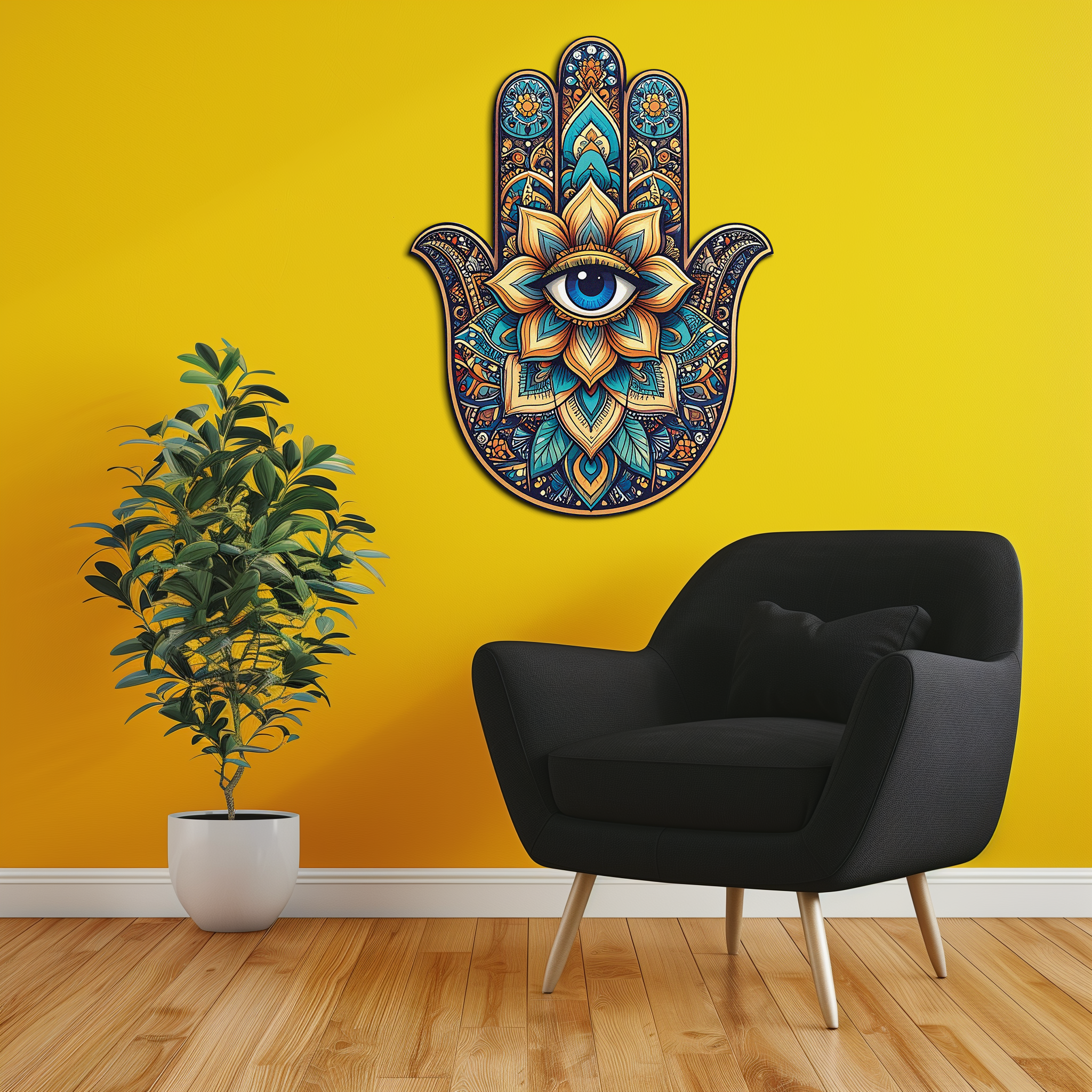 Hamsa Eye Wall Art – Boho Evil Eye Metal Decor-KAFUVM036