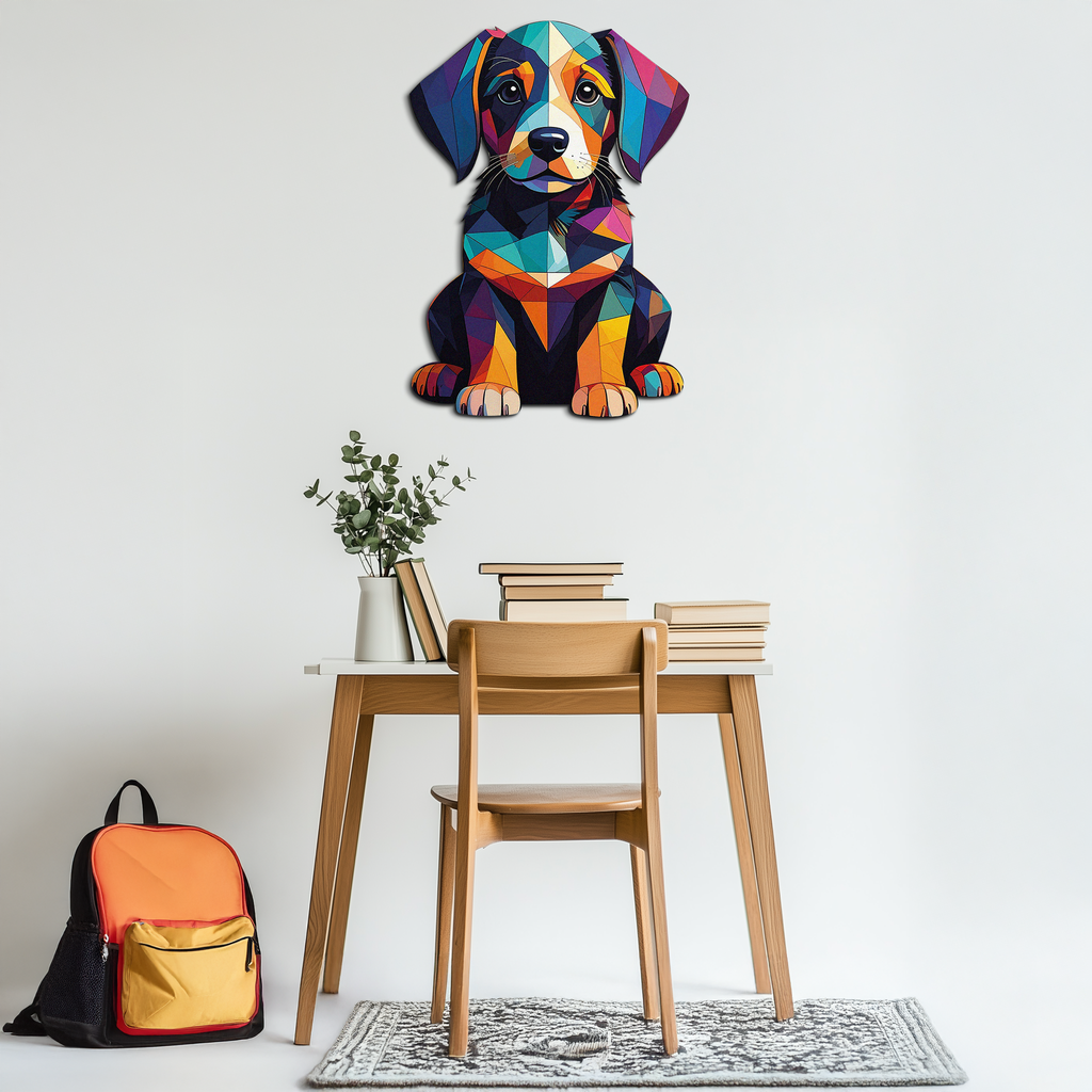 Colorful Geometric Dog Metal Wall Art – Bold Puppy Decor-KAFUVM038