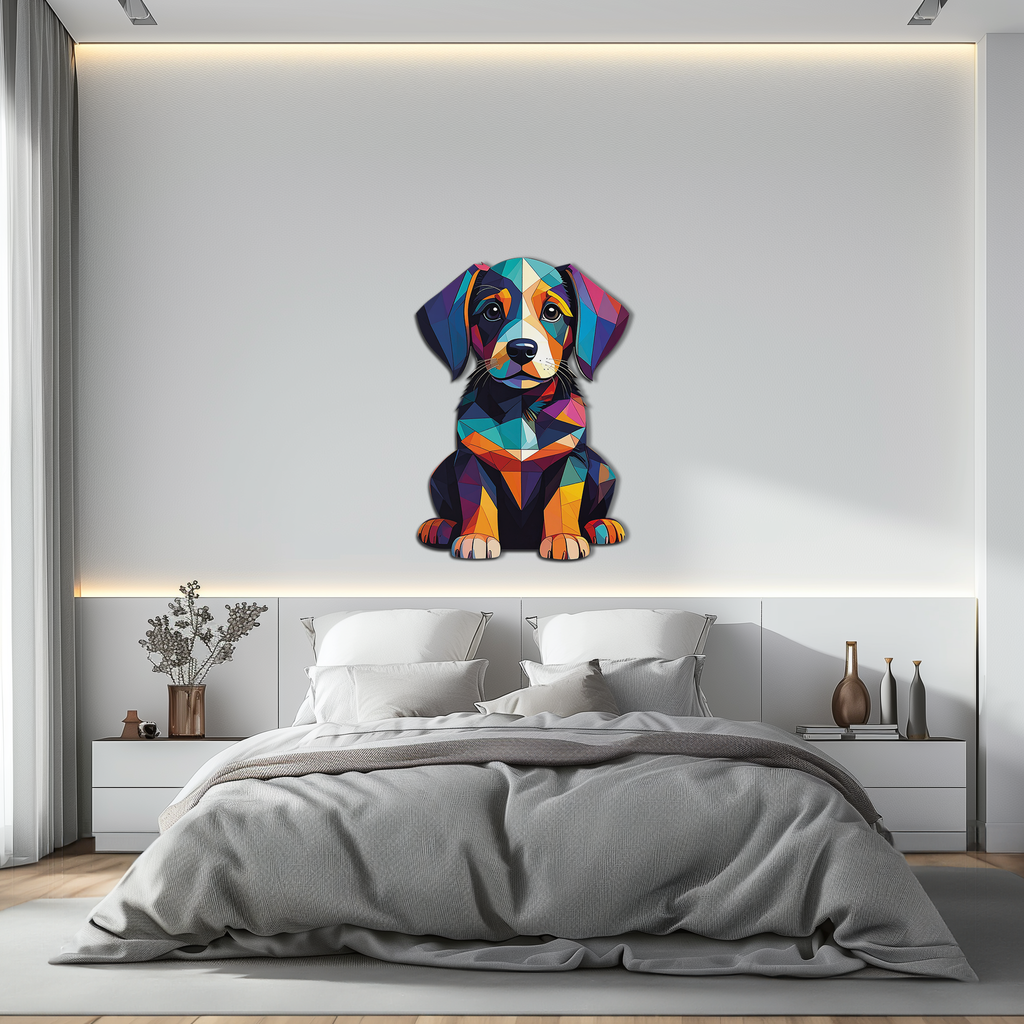Colorful Geometric Dog Metal Wall Art – Bold Puppy Decor-KAFUVM038