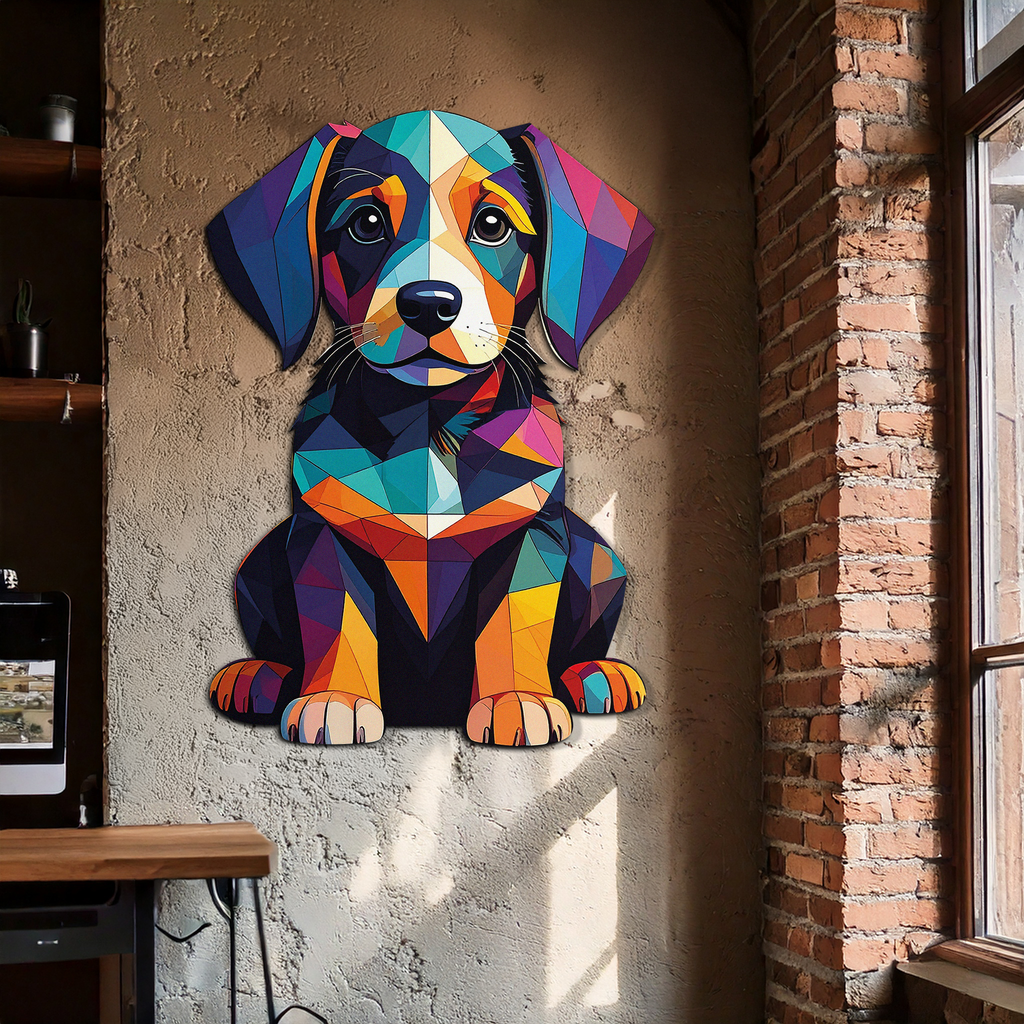 Colorful Geometric Dog Metal Wall Art – Bold Puppy Decor-KAFUVM038