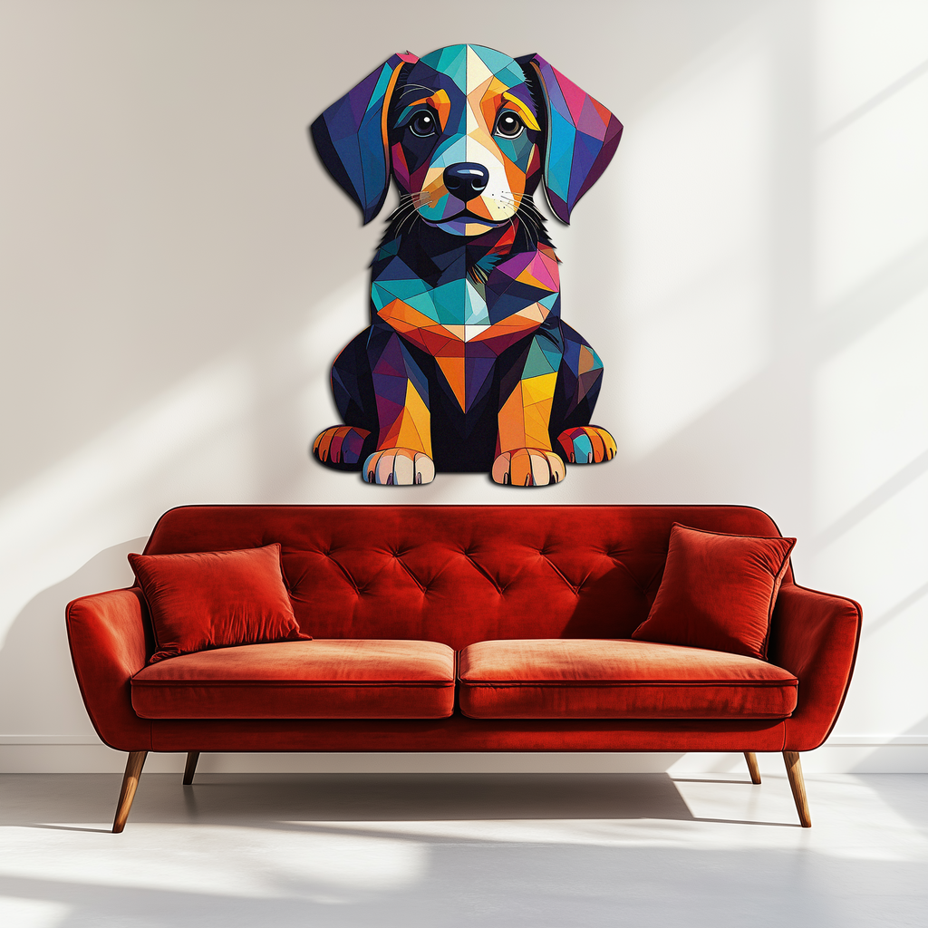 Colorful Geometric Dog Metal Wall Art – Bold Puppy Decor-KAFUVM038