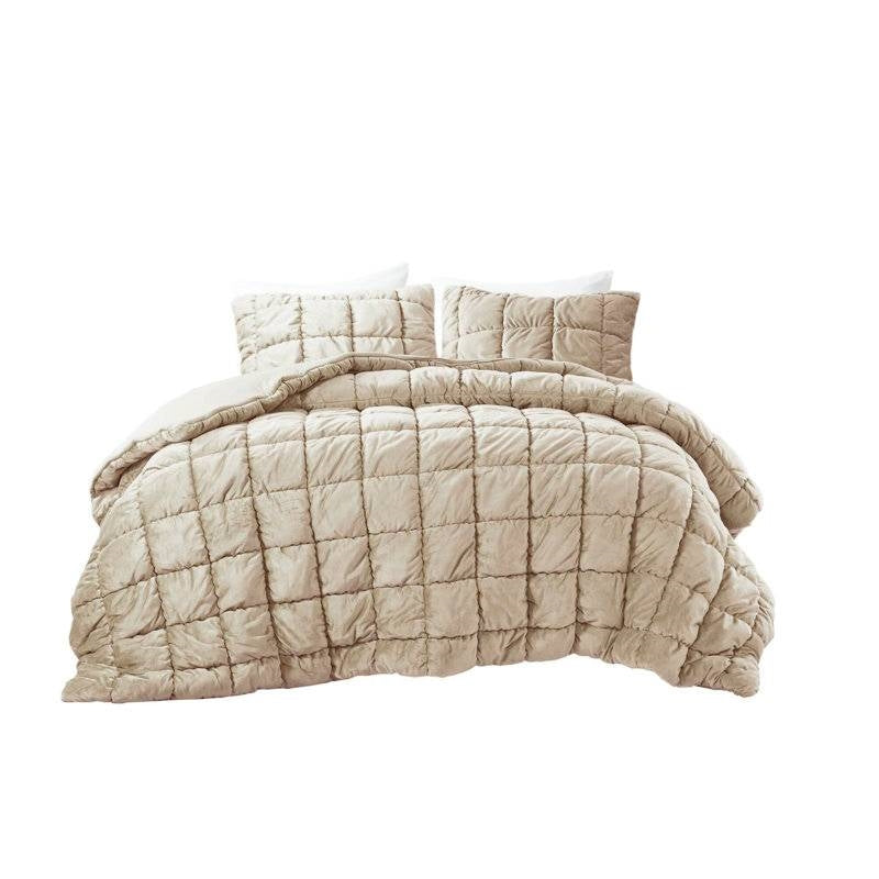Full/Queen Beige Velvety Soft Down Alternative Comforter Set