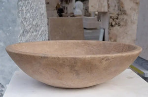Karina Walnut Travertine oval stone bathroom vessel sink by Villohome