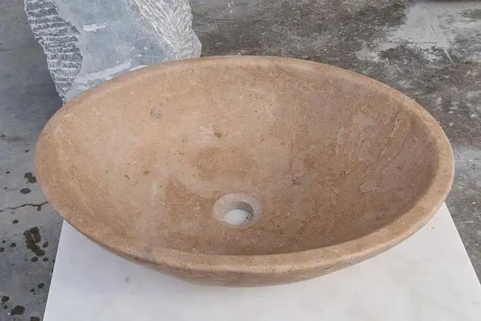 Karina Walnut Travertine natural stone oval bathroom vessel sink by Villohome