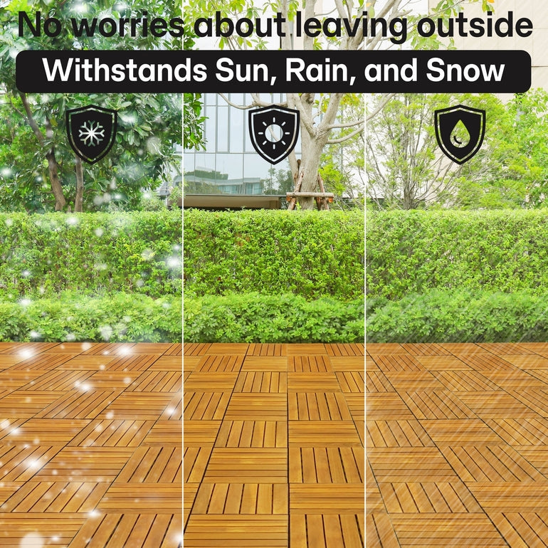 Tranquillo Acacia Deck Tiles 6 Slat Interlocking Decking Tiles – Indoor & Outdoor Flooring