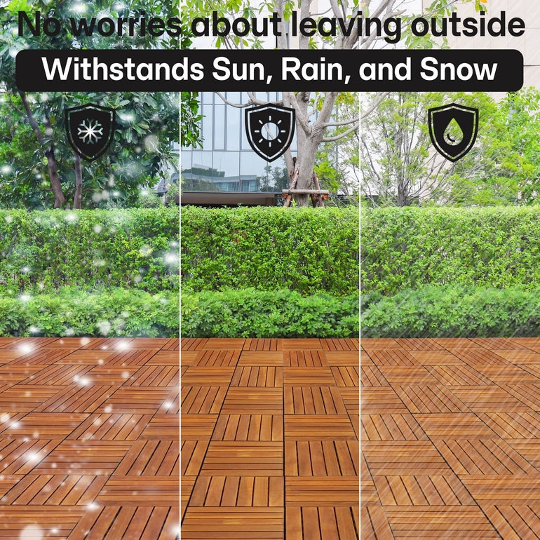 Tranquillo Acacia Deck Tiles 6 Slat Interlocking Decking Tiles – Indoor & Outdoor Flooring
