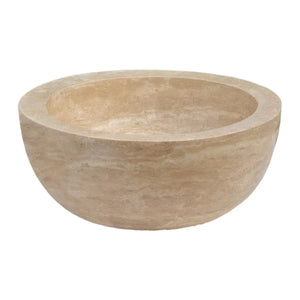 Travertine vanity bathroom vessel sink, light beige, sloped honed bowl