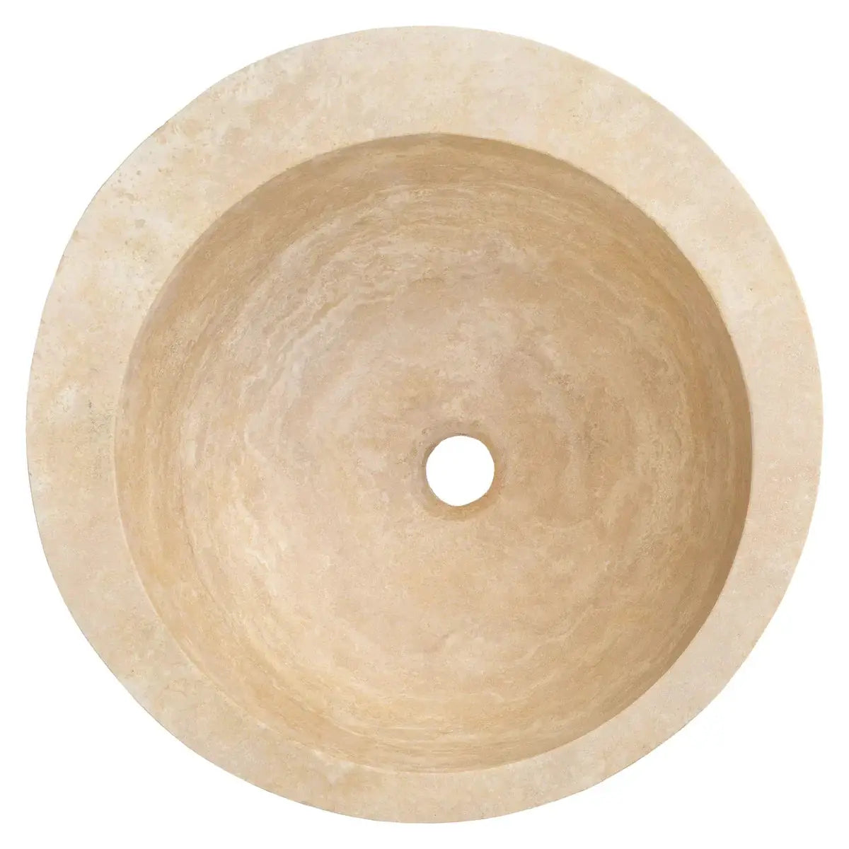 Travertine round vanity vessel sink, light beige, honed finish