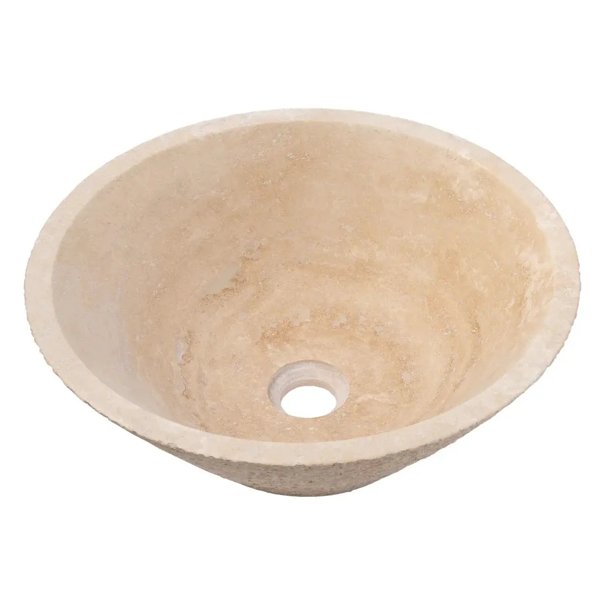 Villohome light beige travertine bathroom sink, round above-counter vessel