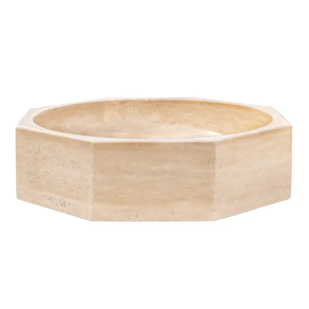 Villohome light beige travertine octagon above-counter bathroom vessel sink, polished stone