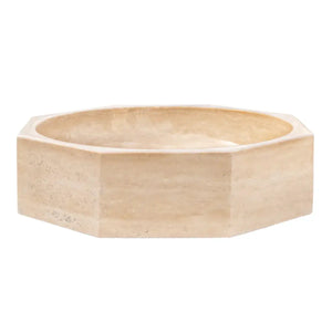 Villohome light beige travertine octagon above-counter bathroom vessel sink, polished stone