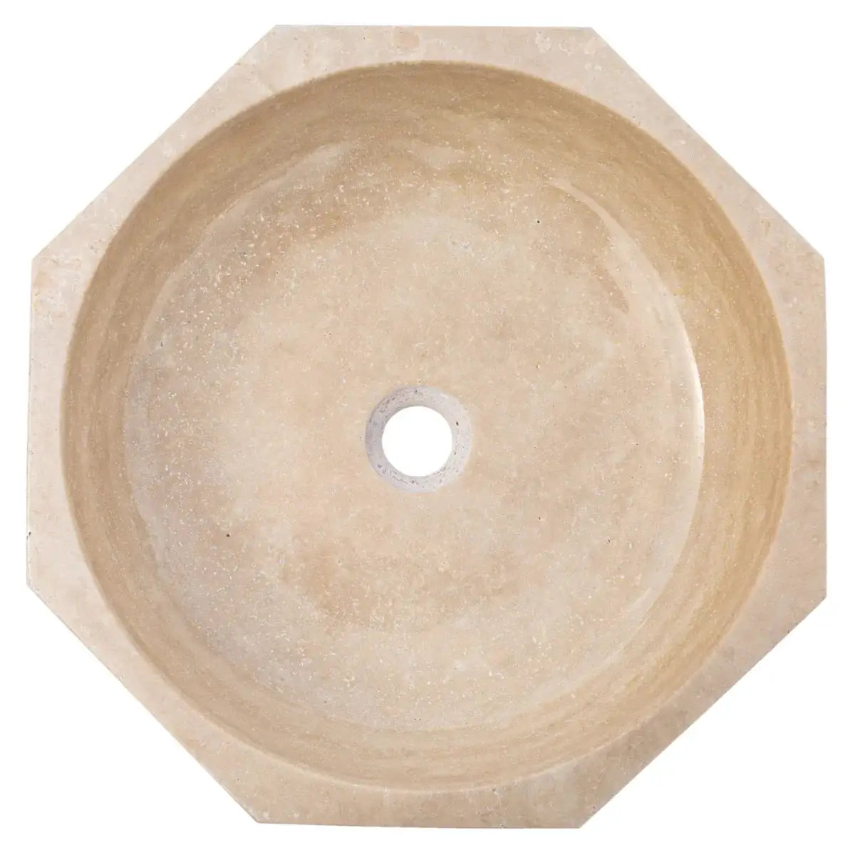 Travertine octagonal vanity sink, light beige, polished above-counter vessel basin by Villohome