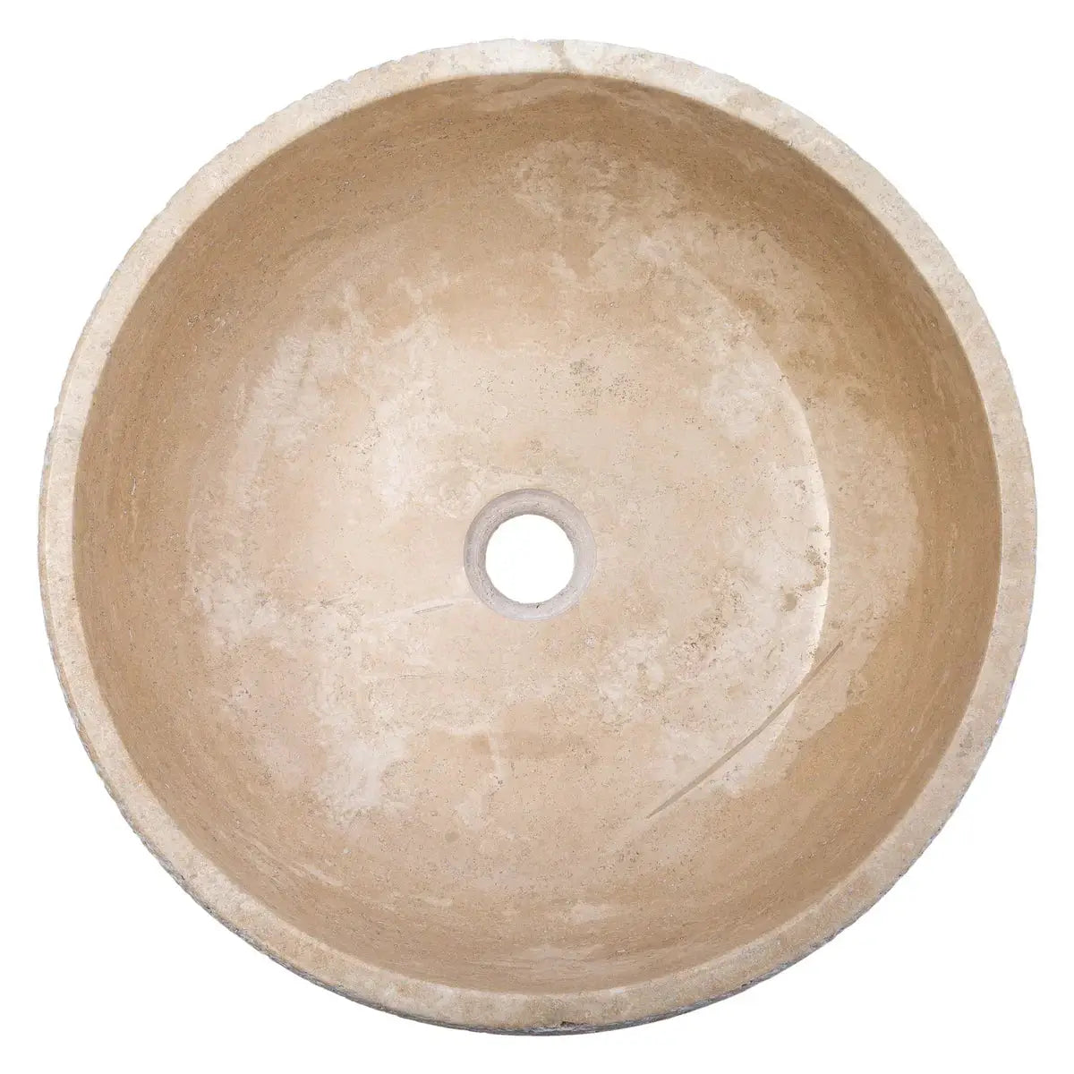 Villohome light beige travertine vessel sink, round above-counter bathroom basin.