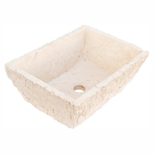 Troia Light Rustic Travertine rectangular vanity sink with hand-chiseled exterior by Villohome.