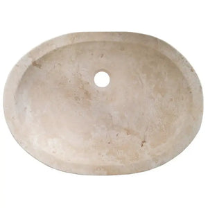 Bathroom vessel sink in light travertine natural stone with honed finish