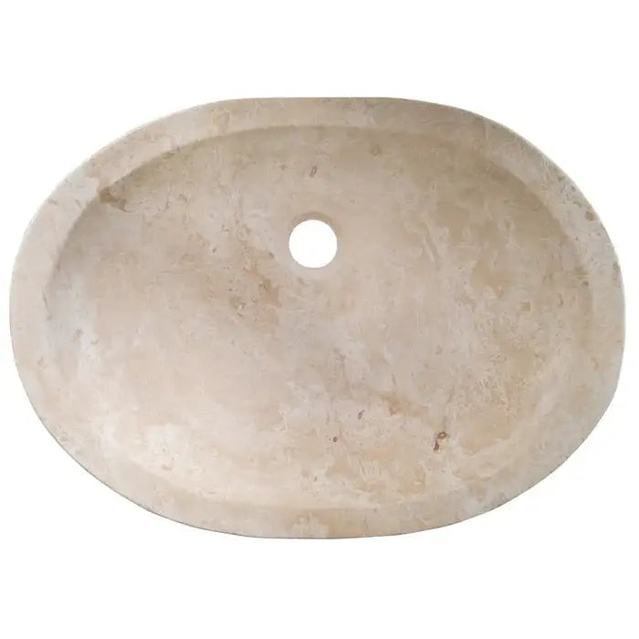 Bathroom vessel sink in light travertine natural stone with honed finish