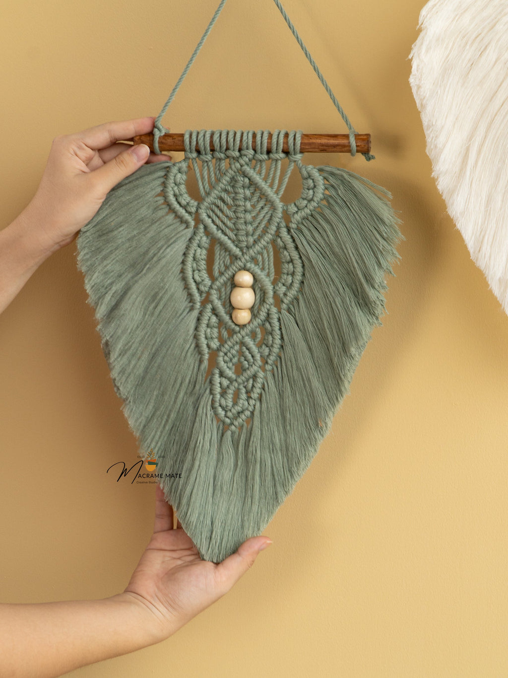 Rustic Green Natural Macrame Leaves