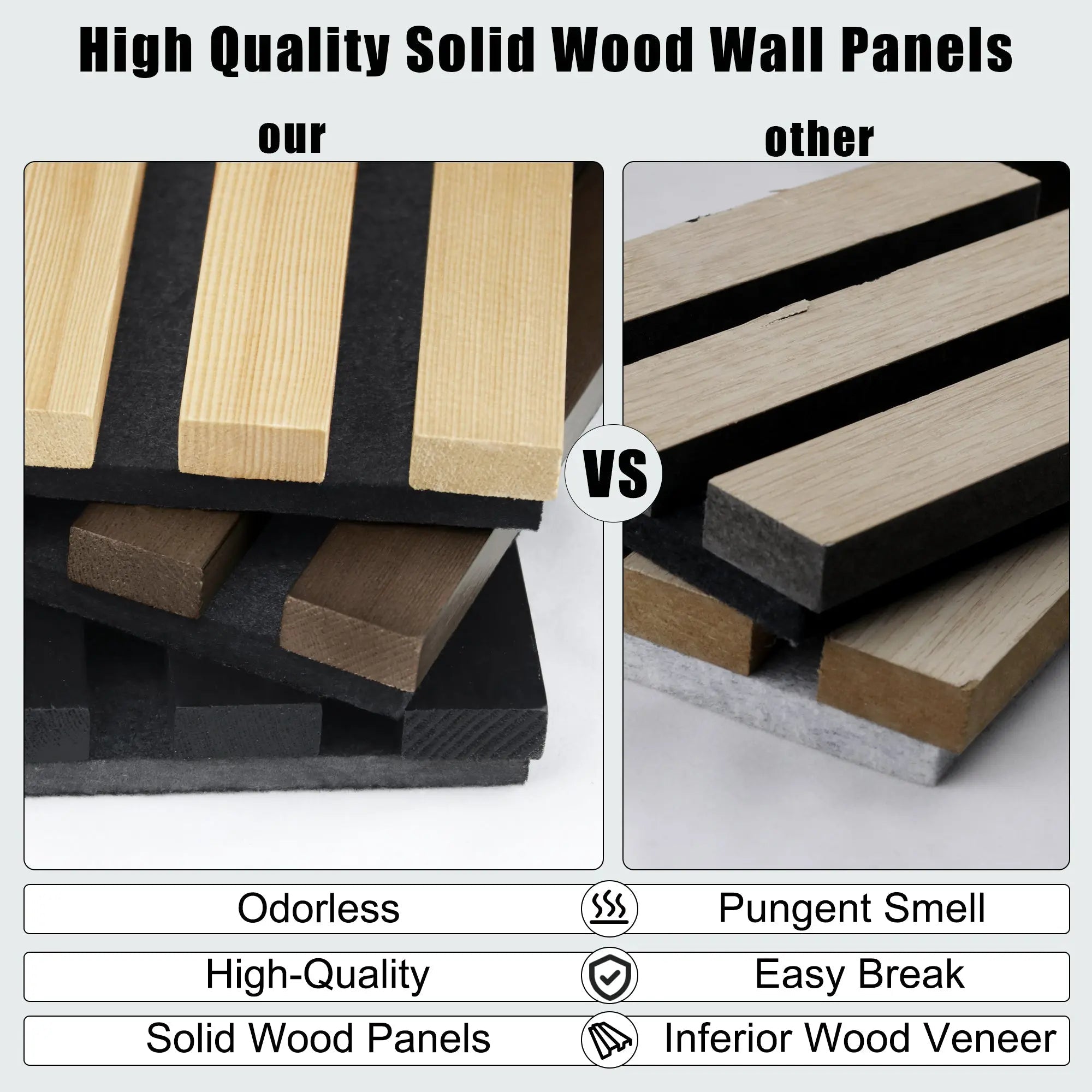 Luxury Oak | Grey Felt | Acoustic Solid Wood Wall Panels ( 2 Panels Per Box）